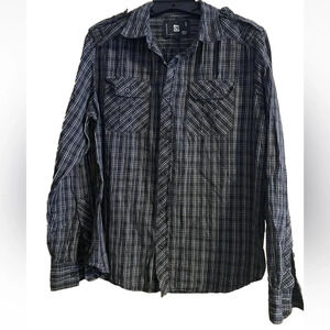 Ocean Current Button Front Shirt Mens Sz M Black White Plaid Long Sleeve Pockets